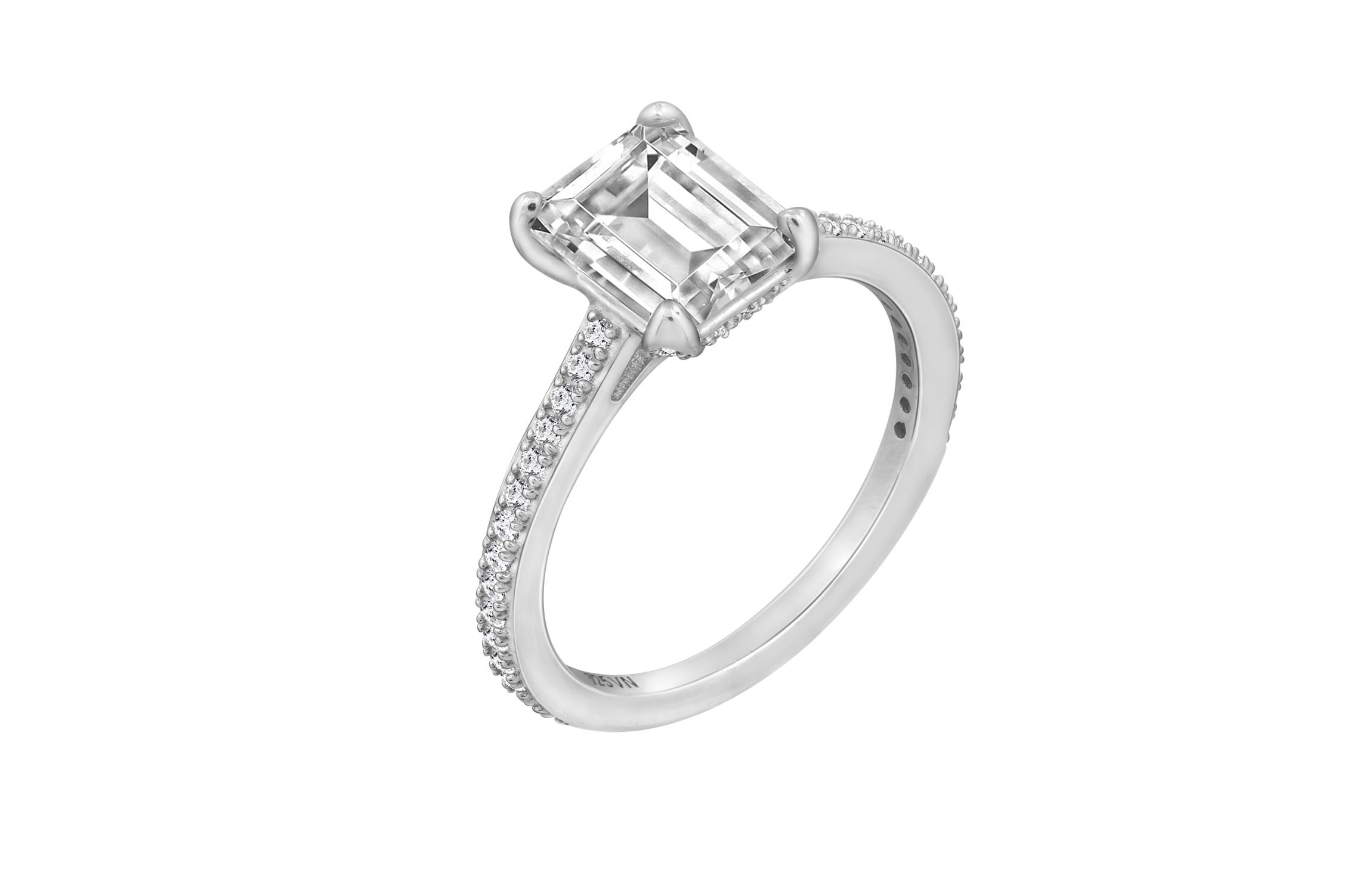 Lab Created Diamonbliss Platinum Plated Silver Classic Emerald Cut Cubic Zirconia Cocktail Ring (9)