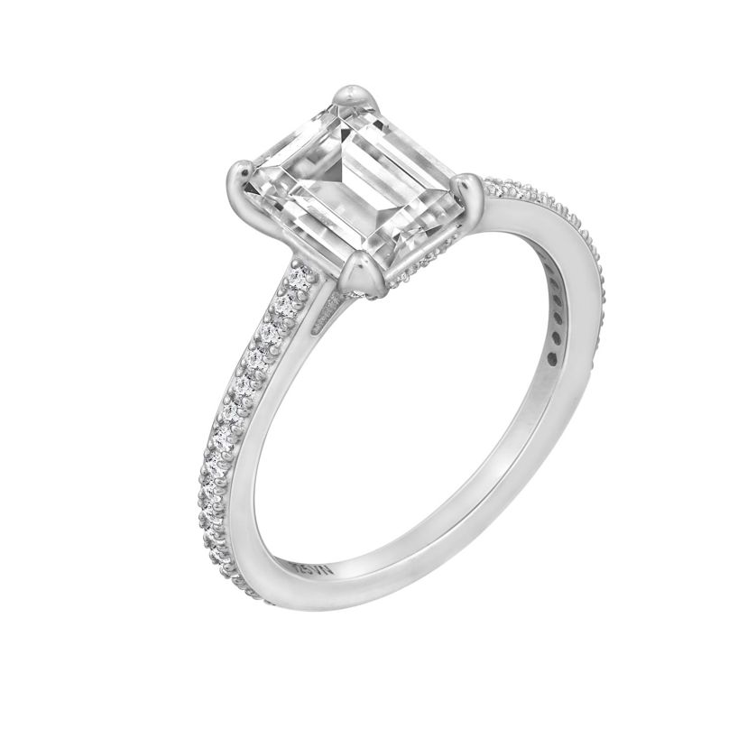 Lab Created Diamonbliss Platinum Plated Silver Classic Emerald Cut Cubic Zirconia Cocktail Ring (9)