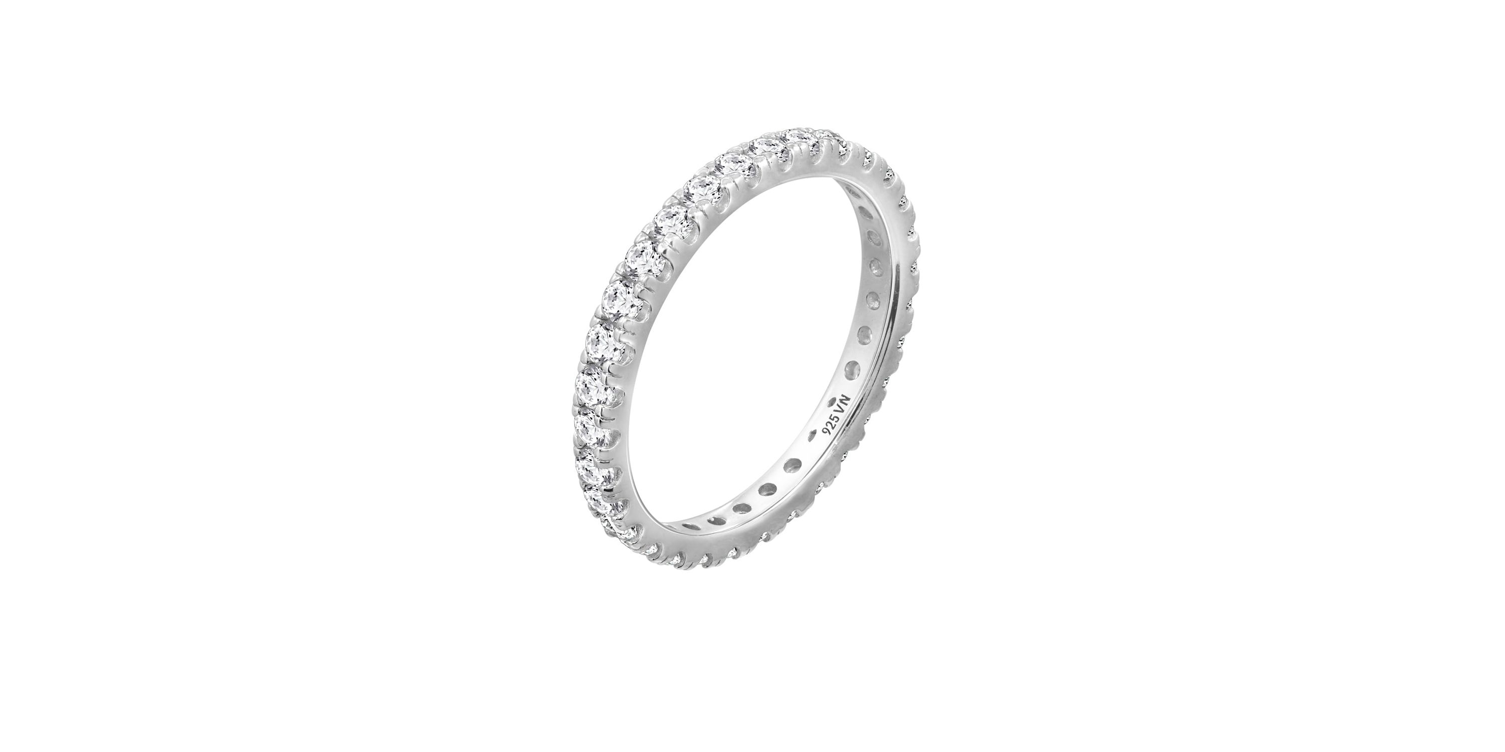 Lab Created Platinum Plated Silver Round Cut Cubic Zirconia Skinny Eternity Band Ring, Size 5
