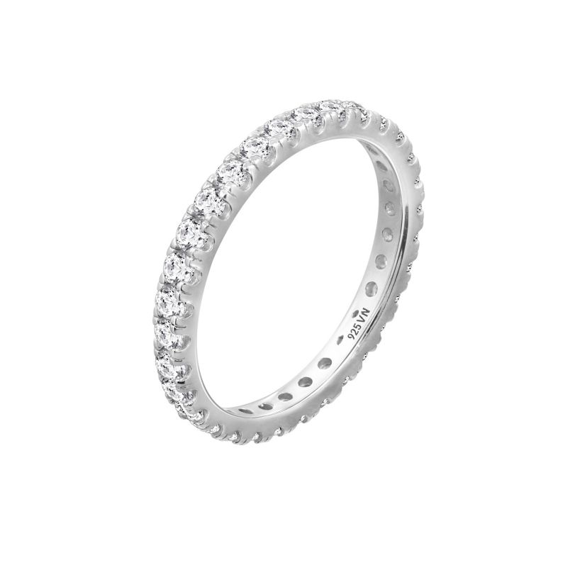 Lab Created Platinum Plated Silver Round Cut Cubic Zirconia Skinny Eternity Band Ring, Size 5