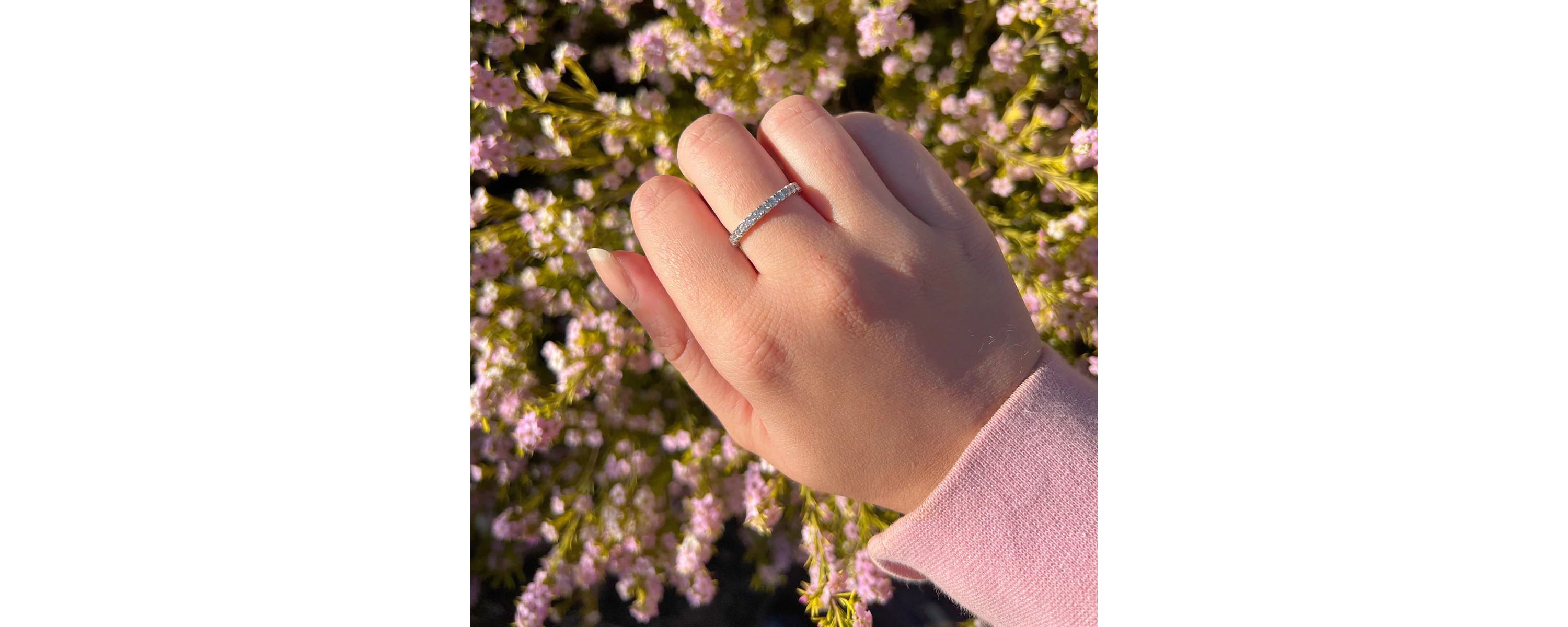 Lab Created Platinum Plated Silver Round Cut Cubic Zirconia Skinny Eternity Band Ring, Size 5