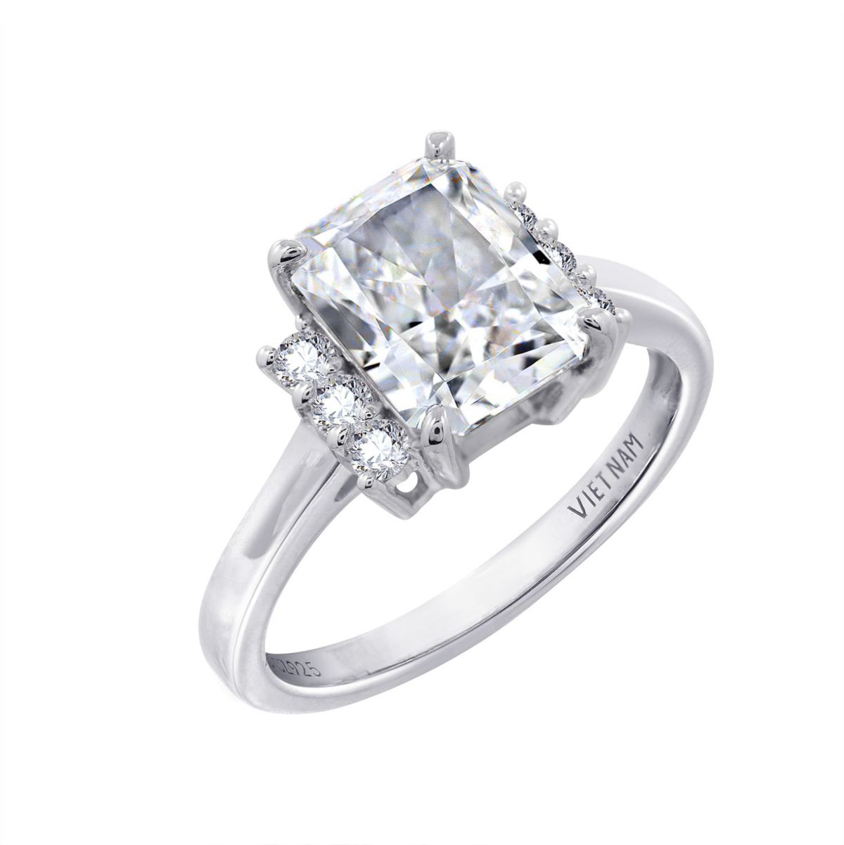 Lab Created Platinum clad Sterling Silver Clear Emerald Cubic Zirconia Cocktail Ring, Size 5