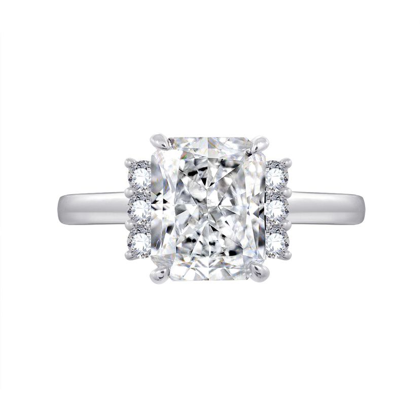 Lab Created Platinum clad Sterling Silver Clear Emerald Cubic Zirconia Cocktail Ring, Size 5