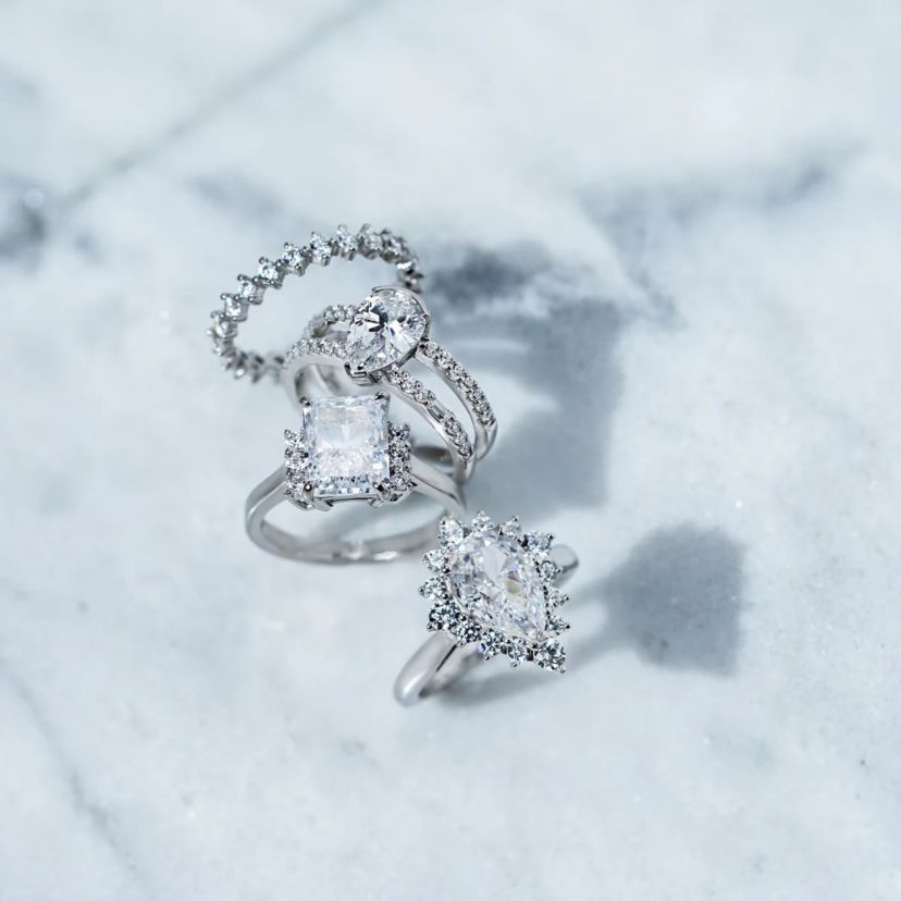 Lab Created Platinum clad Sterling Silver Clear Emerald Cubic Zirconia Cocktail Ring, Size 5