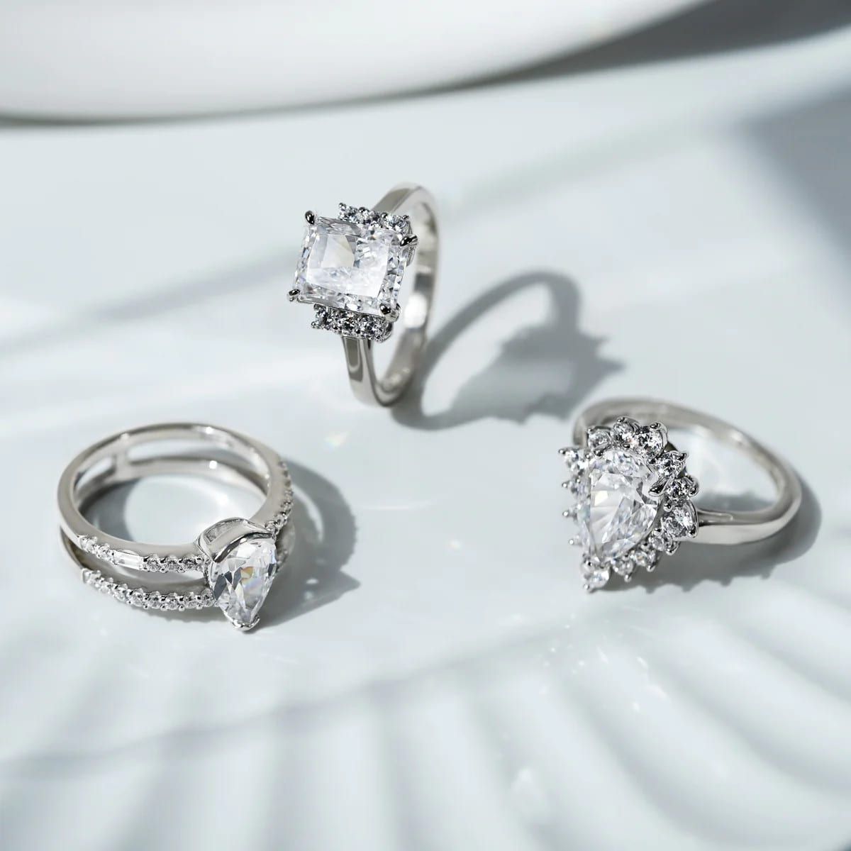 Lab Created Platinum clad Sterling Silver Clear Emerald Cubic Zirconia Cocktail Ring, Size 5