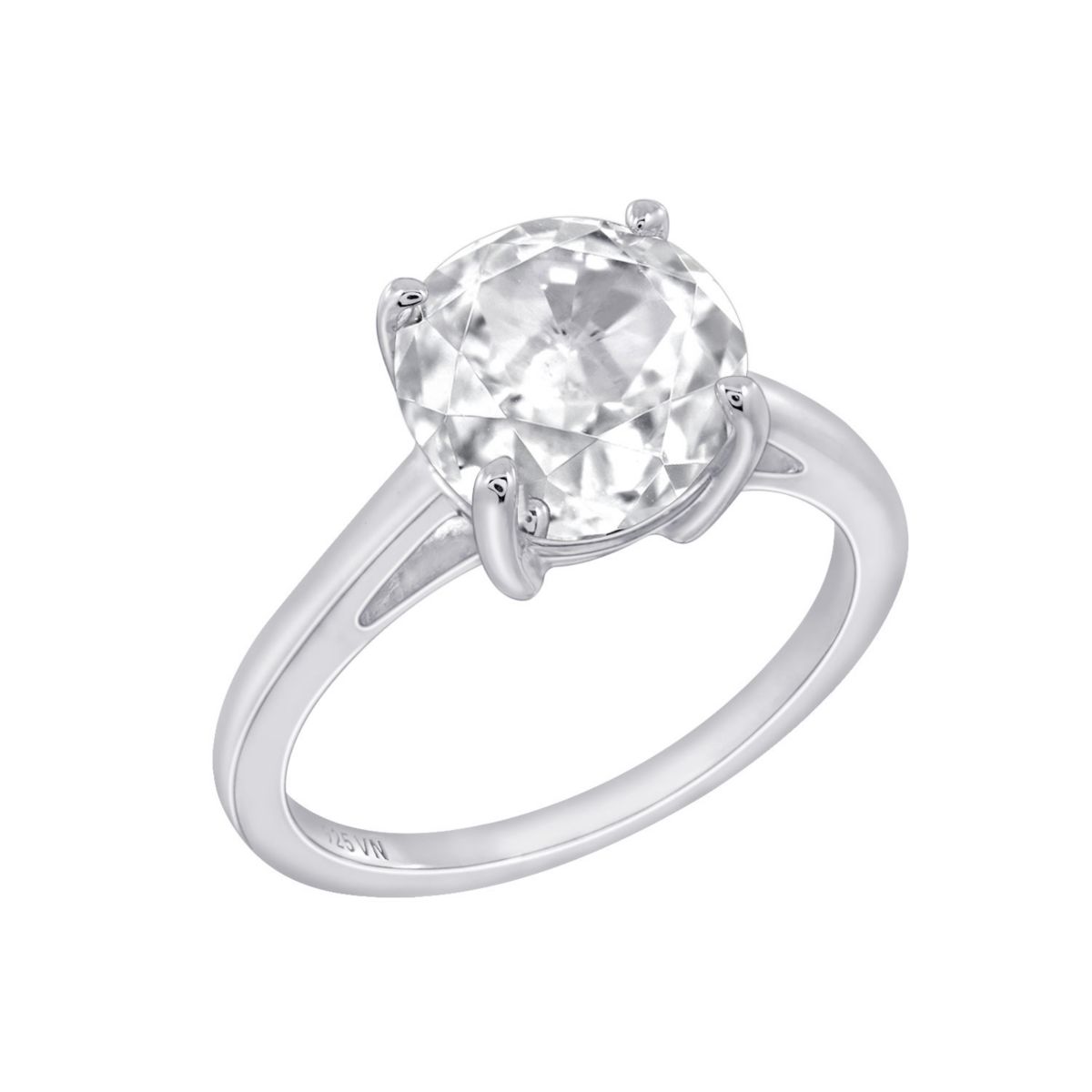 Lab Created DIAMONBLISS Platinum clad Sterling Silver Clear Cubic Zirconia Solitaire Ring (Round Shape), Size 10