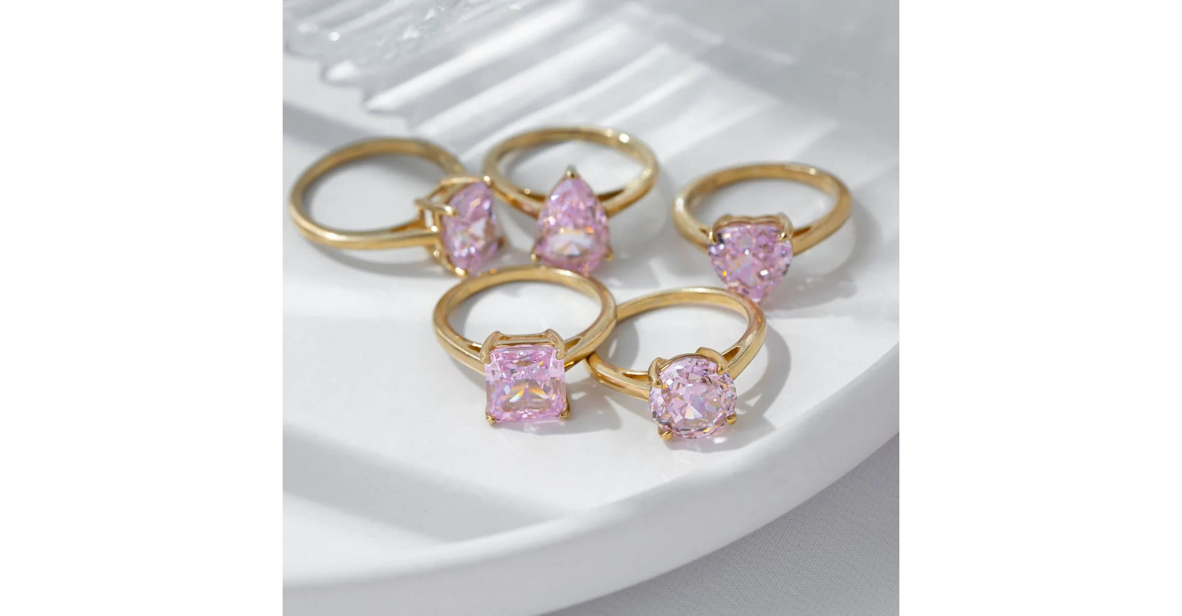Lab Created DIAMONBLISS Yellow Gold clad Sterling Silver Pink Cubic Zirconia Solitaire Ring (Princess Shape), Size 8