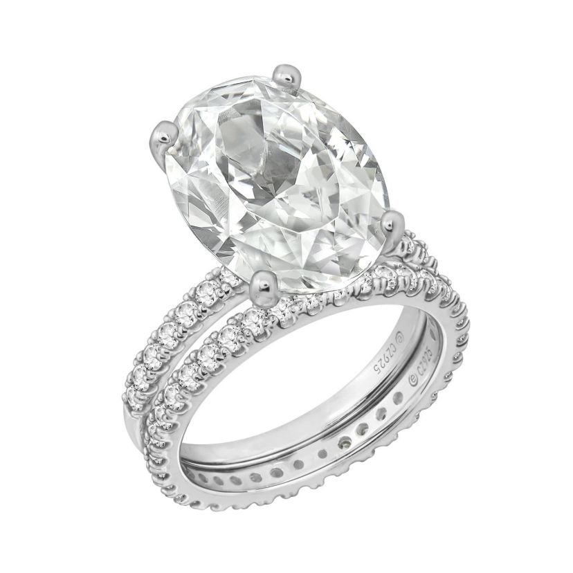 Lab Created DIAMONBLISS Platinum clad Sterling Silver 10ct Oval Cubic Zirconia Solitaire Engagement Ring Set, Size 10
