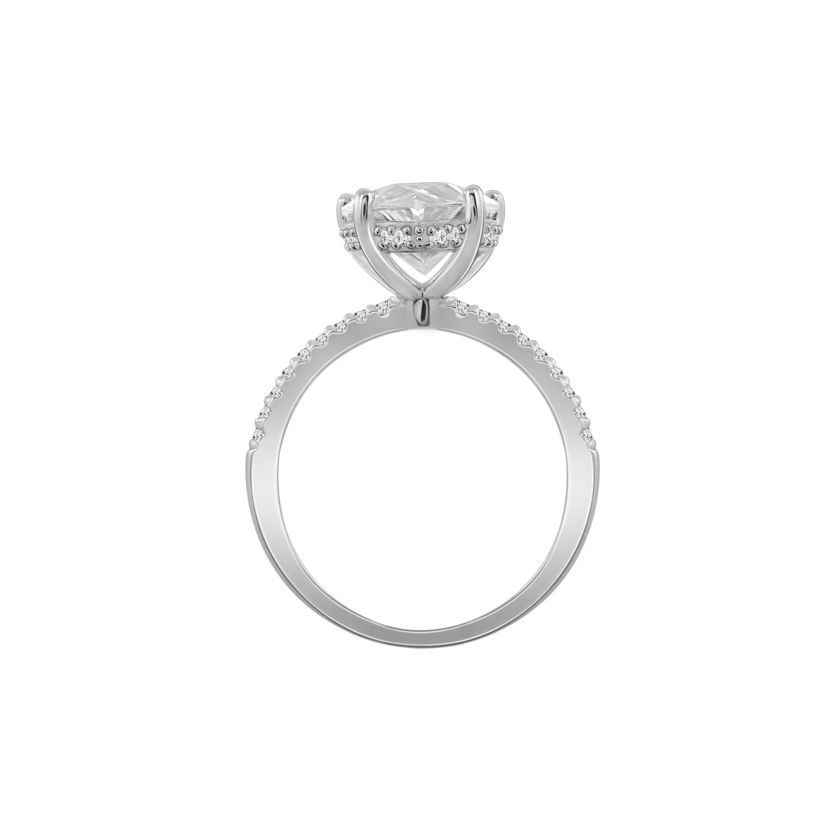 Lab Created Platinum clad Sterling Silver Cubic Zirconia Pear Cut Engagement Ring, Size 10