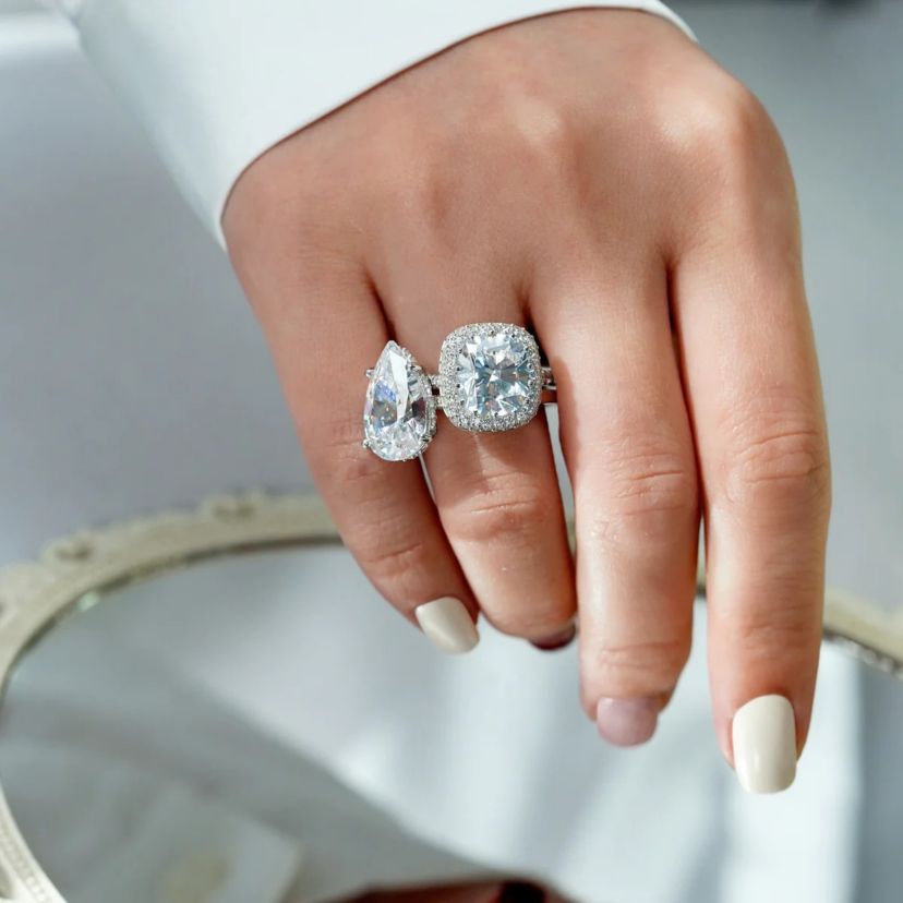 Lab Created Platinum clad Sterling Silver Cubic Zirconia Pear Cut Engagement Ring, Size 10