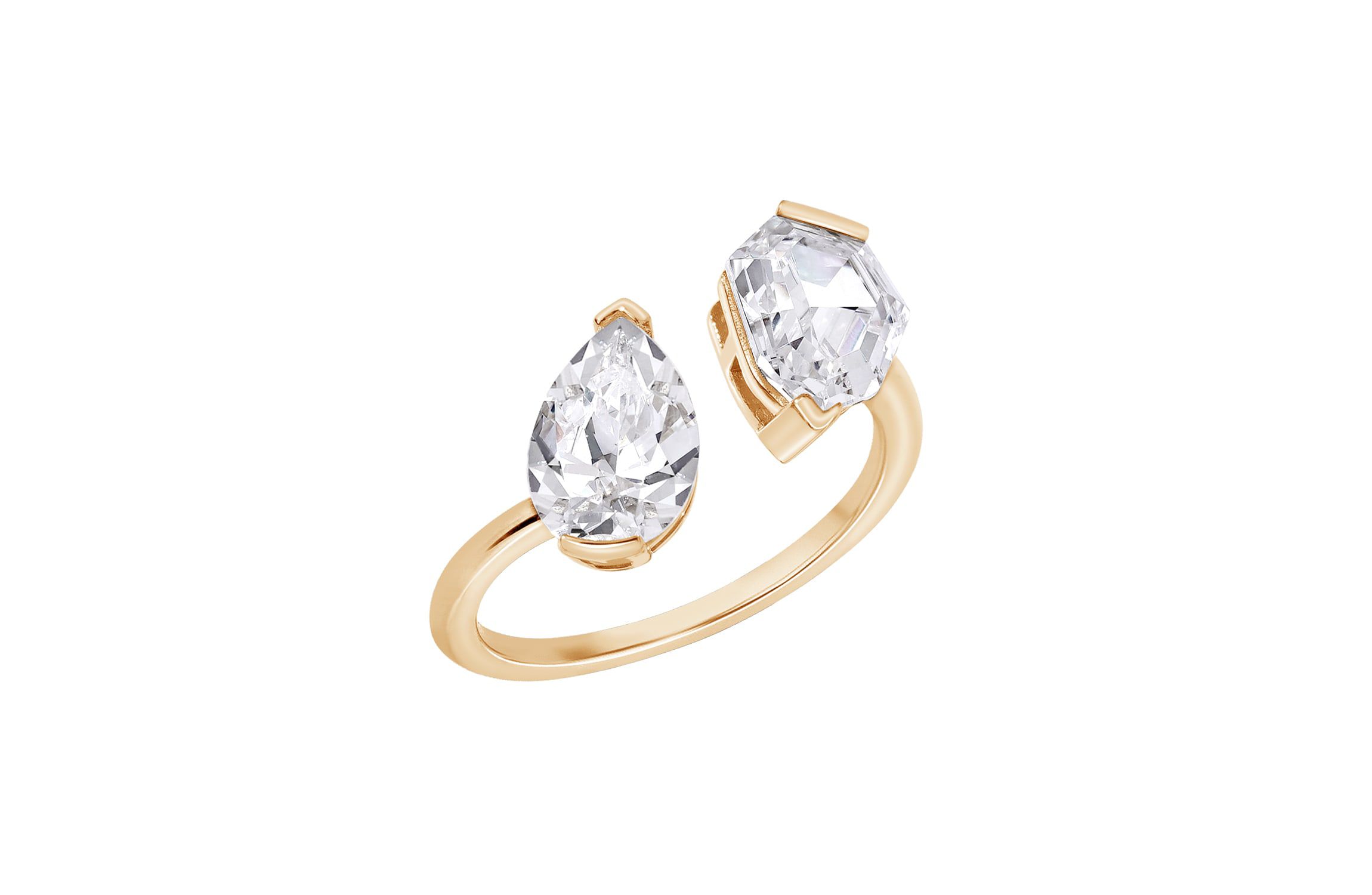 Lab Created Yellow Gold clad Sterling Silver Pear & Shield Cubic Zirconia Open Ring, size 9