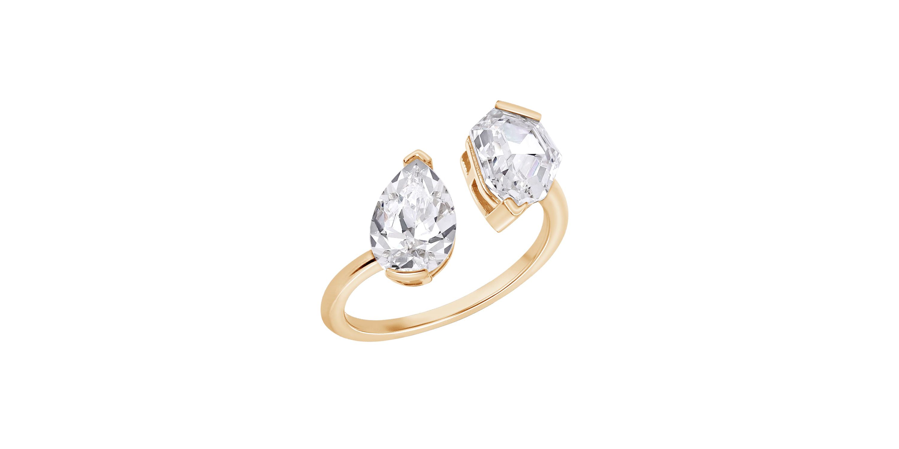 Lab Created Yellow Gold clad Sterling Silver Pear & Shield Cubic Zirconia Open Ring, size 9