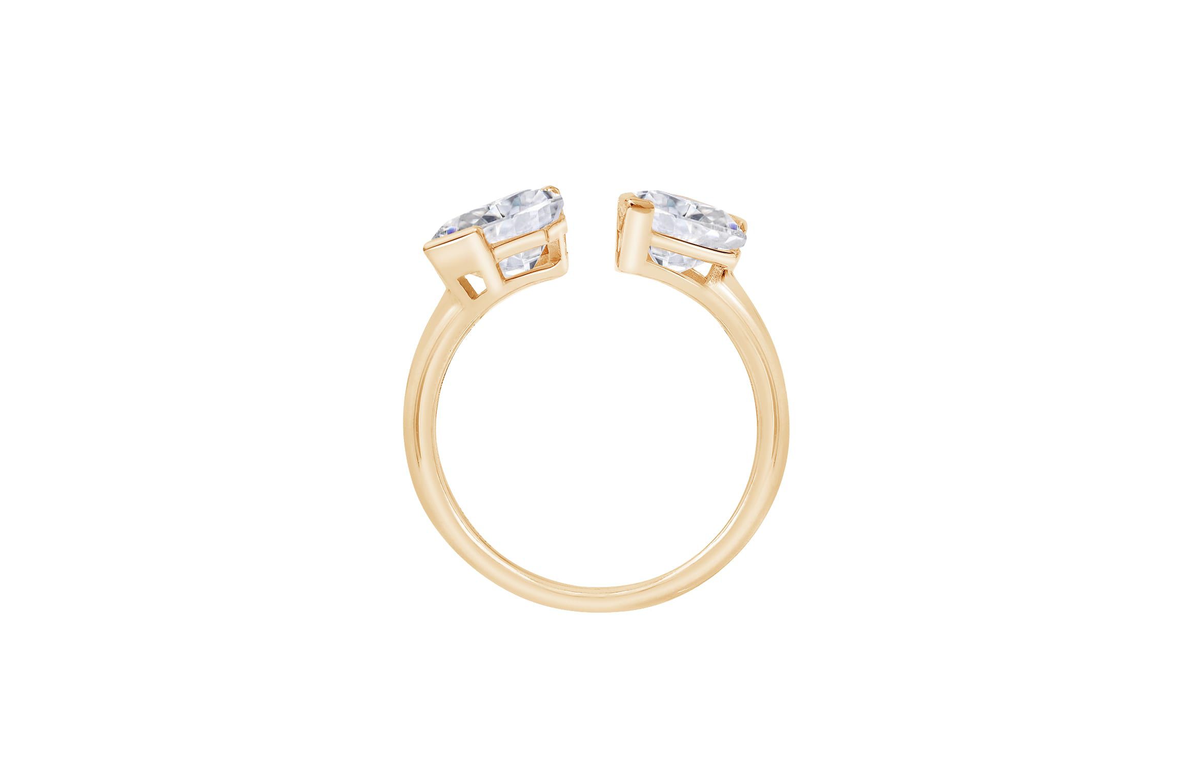 Lab Created Yellow Gold clad Sterling Silver Pear & Shield Cubic Zirconia Open Ring, size 9