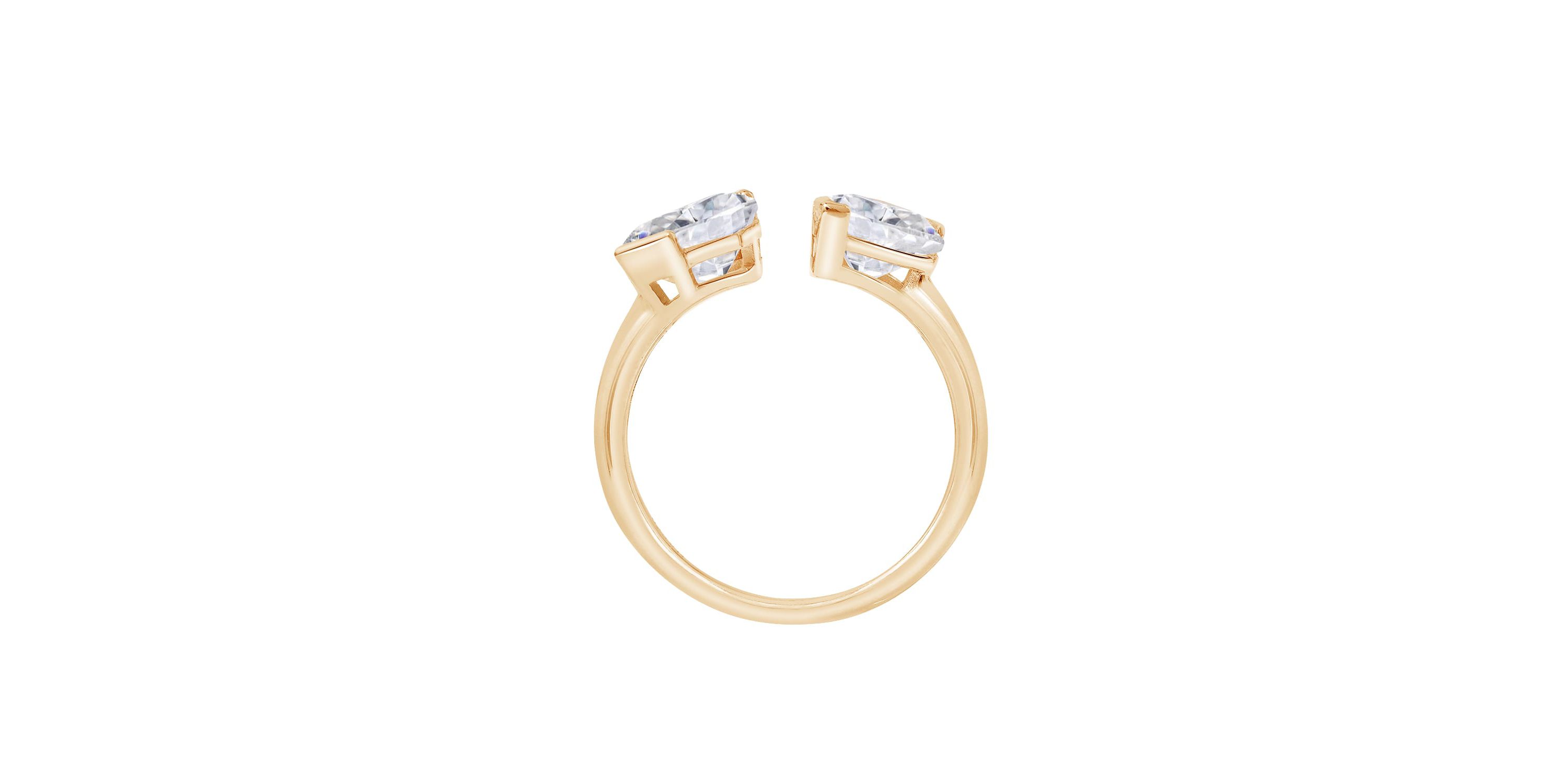 Lab Created Yellow Gold clad Sterling Silver Pear & Shield Cubic Zirconia Open Ring, size 9