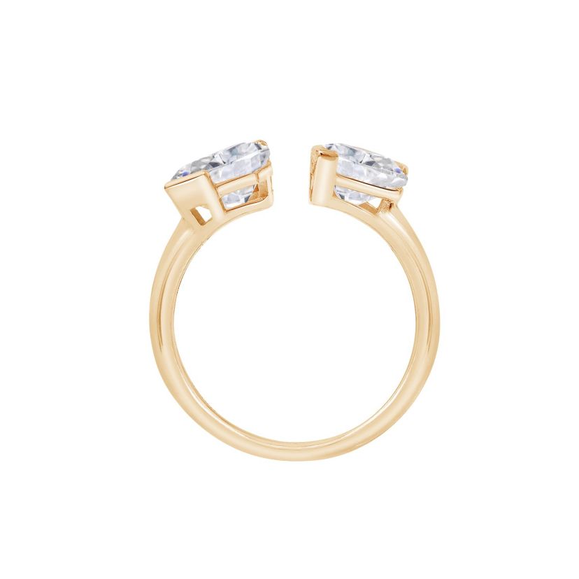 Lab Created Yellow Gold clad Sterling Silver Pear & Shield Cubic Zirconia Open Ring, size 9
