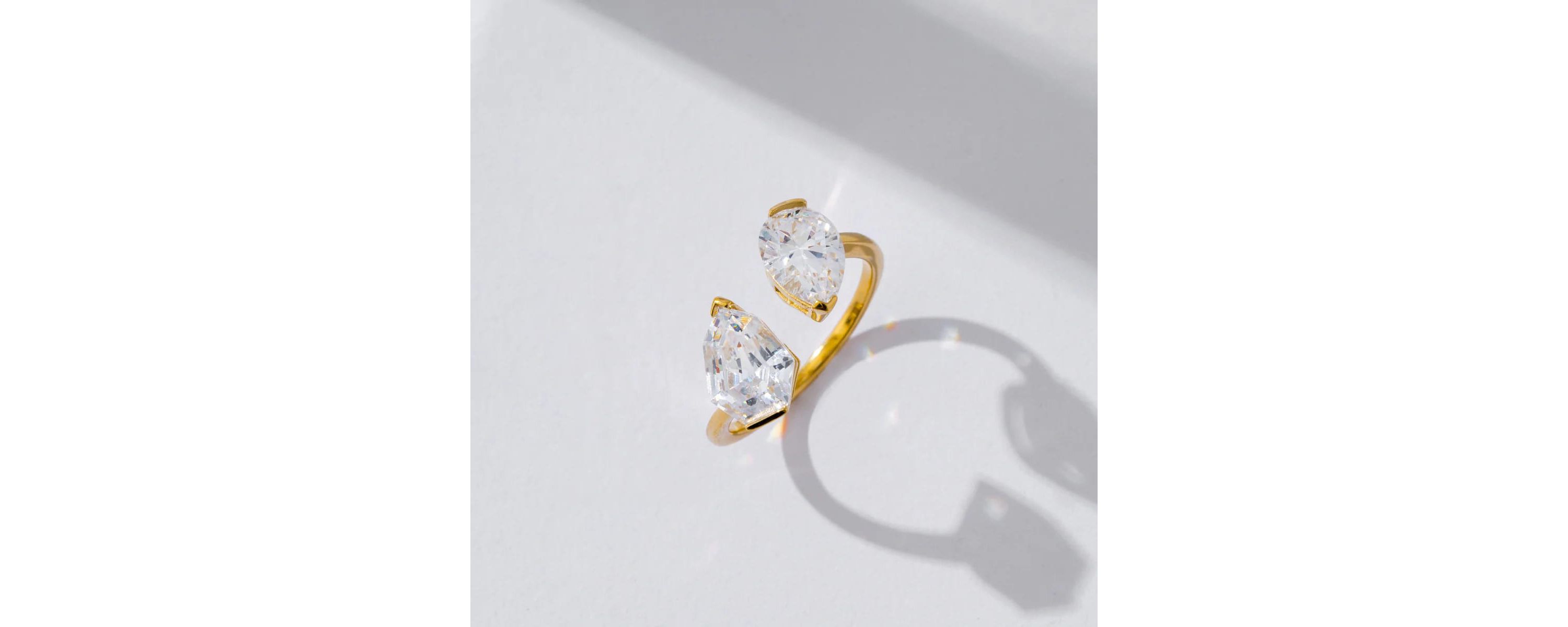 Lab Created Yellow Gold clad Sterling Silver Pear & Shield Cubic Zirconia Open Ring, size 9