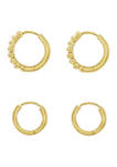 Yellow Gold Plated Sterling Silver Classic Huggie Hoops and Ball Hoop Earrings Set