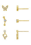 Yellow Gold Plated Sterling Silver Cubic Zirconia Summer Minimal Earring Set, Butterfly, Star and Open Circle Earrings
