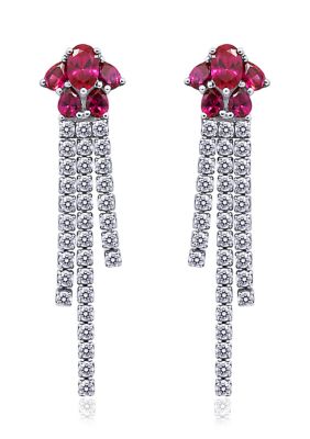 Kiera Rhodium Plated Sterling Silver Ruby Multi Stone Fancy Drop Earrings -  0191962263647