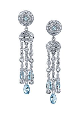 Kiera Platinum Plated Sterling Silver 4.11 Ct. T.w. Cubic Zirconia Blue Tassel Dangle Drop Earrings