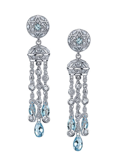 Platinum Plated Sterling Silver 4.11 ct. t.w. Cubic Zirconia Blue Tassel Dangle Drop Earrings