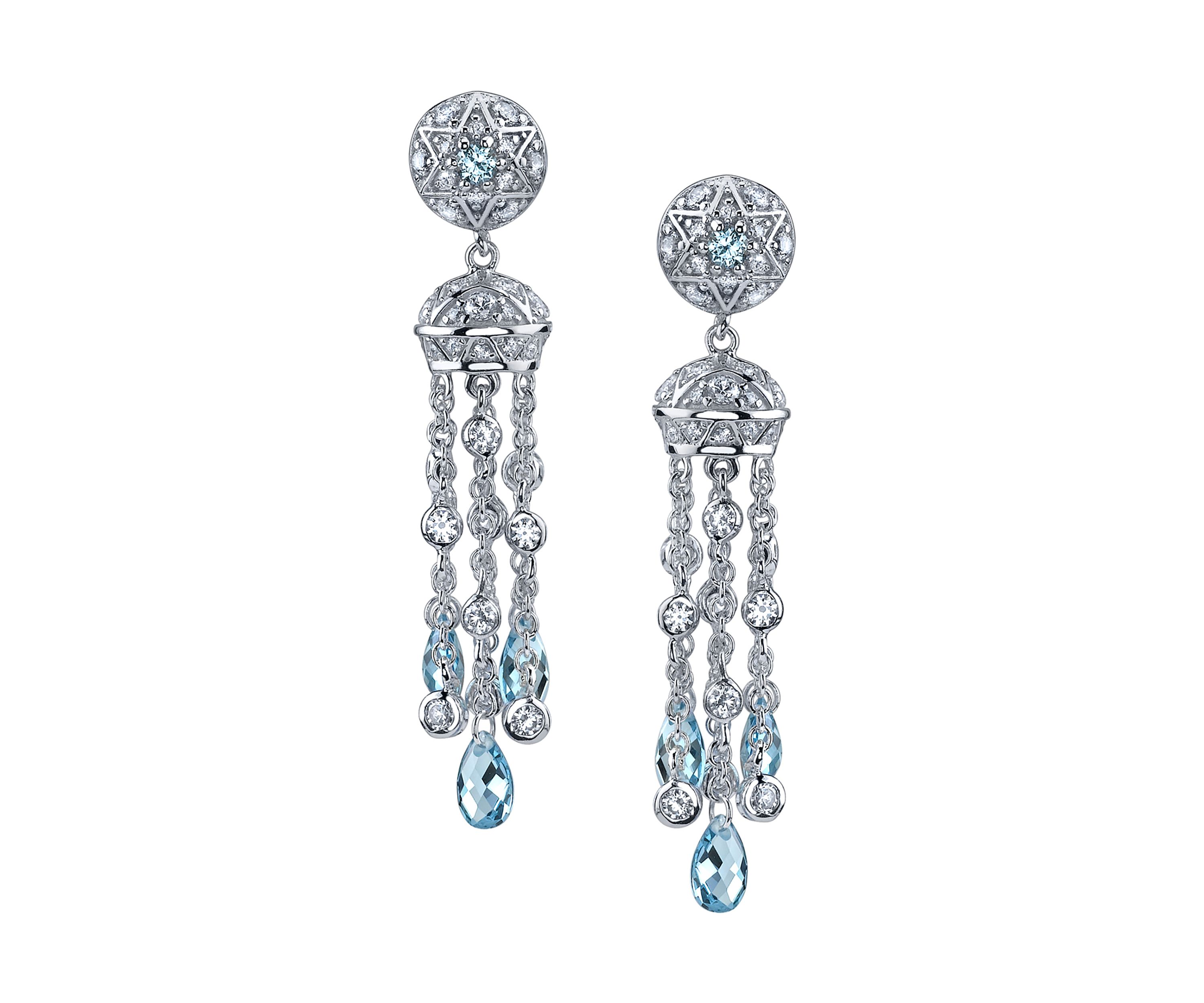 Platinum Plated Sterling Silver 4.11 ct. t.w. Cubic Zirconia Blue Tassel Dangle Drop Earrings