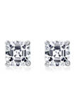 Rhodium Plated Sterling Silver 5 Millimeter Cubic Zirconia Asscher Cut Solitaire Rope Gallery Stud Earring