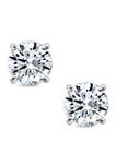 Rhodium Plated Sterling Silver 6 Millimeter Cubic Zirconia Round Cut Rope Gallery Stud Earring