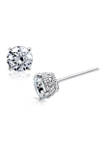 Rhodium Plated Sterling Silver 6 Millimeter Cubic Zirconia Round Cut Rope Gallery Stud Earring