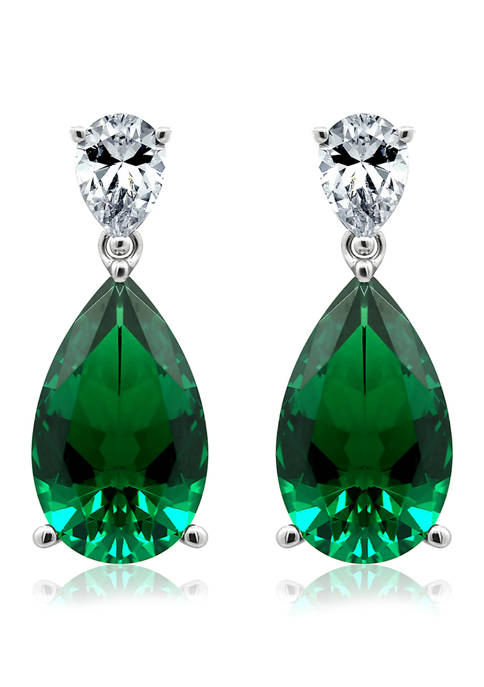 KIERA Rhodium Plated Sterling Silver Emerald Pear Drop