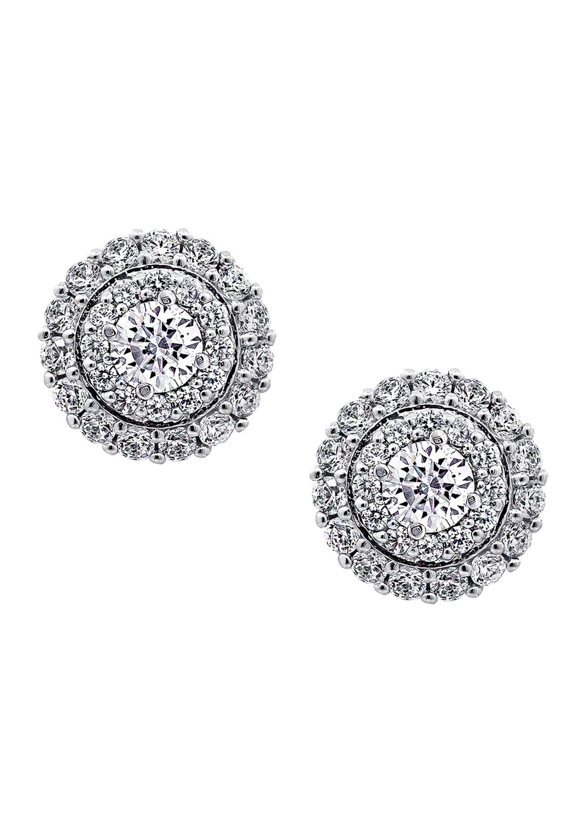 Rhodium Plated Sterling Silver 1.59 ct. t.w. Cubic Zirconia Round Halo Pave Stud Earring
