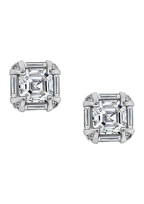 Rhodium Plated Sterling Silver 5.23 ct. t.w. Cubic Zirconia Clear Asscher Cut Stud Earring