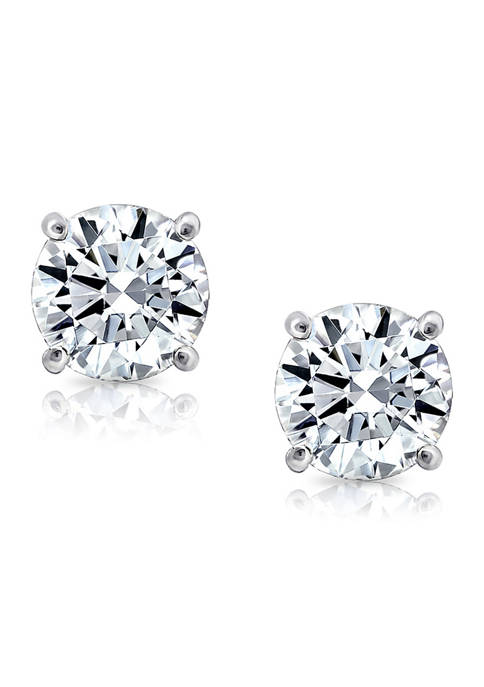 Rhodium Plated Sterling Silver 8 Millimeter Cubic Zirconia Round Pavé Gallery Stud Earring