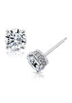 Rhodium Plated Sterling Silver 8 Millimeter Cubic Zirconia Round Pavé Gallery Stud Earring