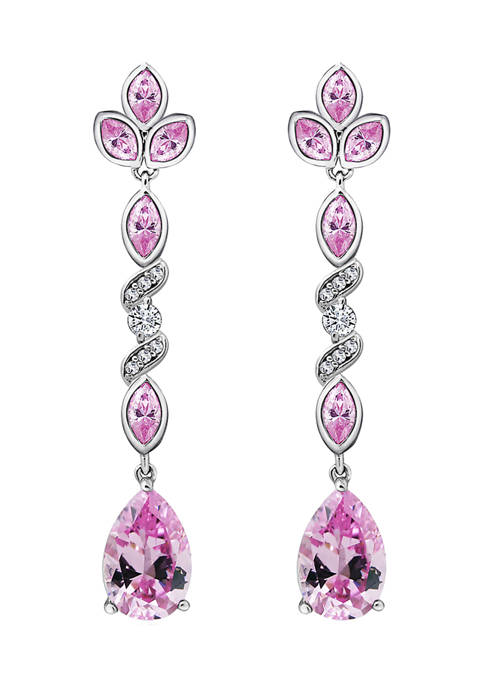 Platinum Plated Sterling Silver 8.87 ct. t.w. Cubic Zirconia Pink Pear Valentines Drop Earrings