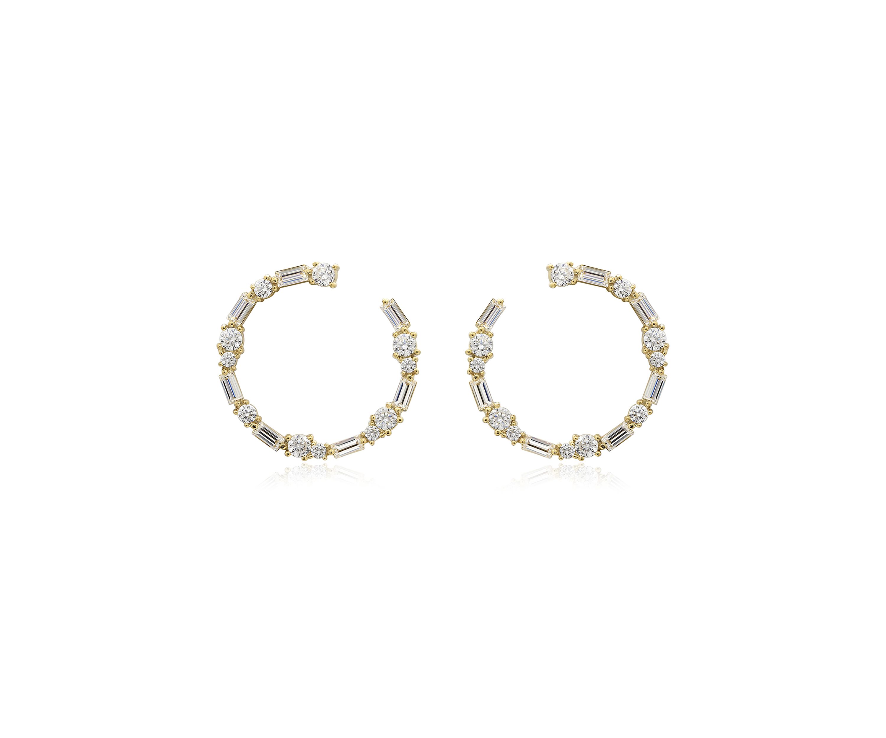 Yellow Gold Plated Sterling Silver 3.46cttw Cubic Zirconia Thin Princess Baguette Hoop Earring