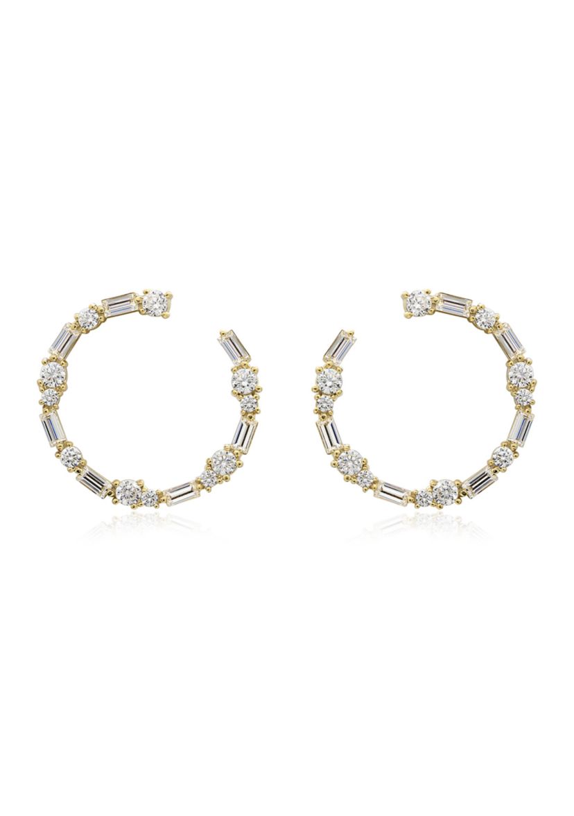 Yellow Gold Plated Sterling Silver 3.46cttw Cubic Zirconia Thin Princess Baguette Hoop Earring