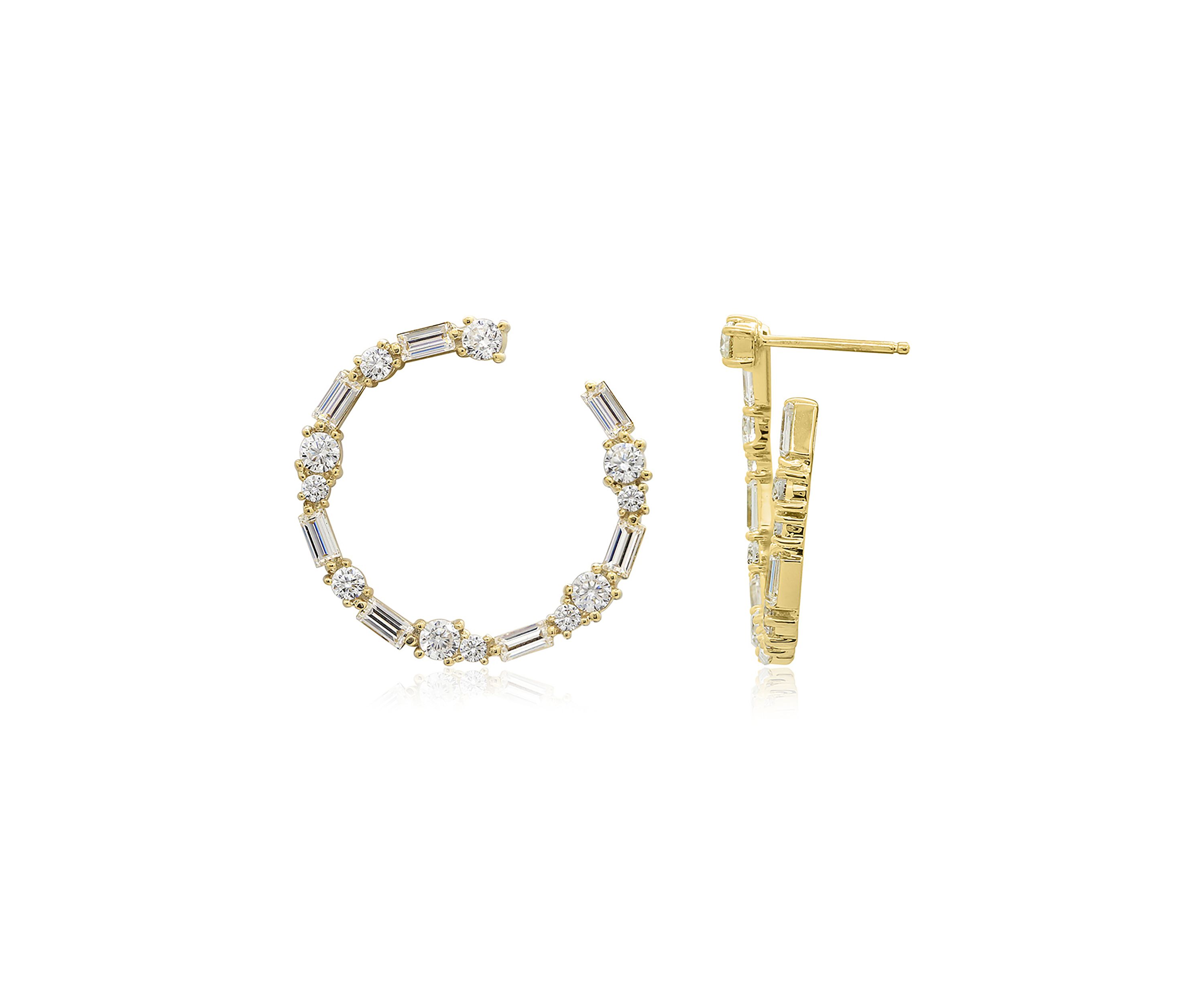 Yellow Gold Plated Sterling Silver 3.46cttw Cubic Zirconia Thin Princess Baguette Hoop Earring