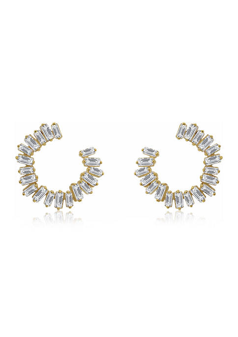 Yellow Gold Plated Sterling Silver 2.48 ct. t.w. Cubic Zirconia Princess Baguette Hoop Stud Earring
