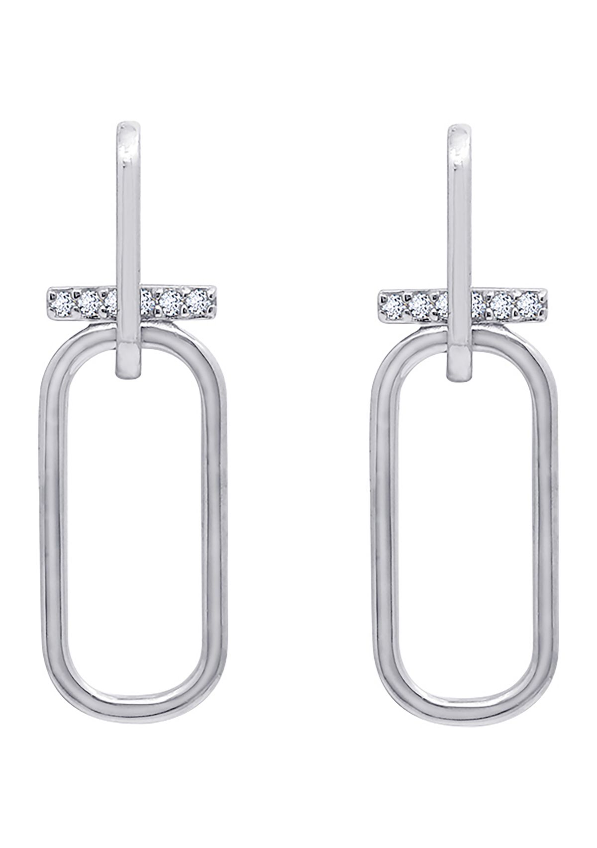 Platinum Plated Sterling Silver Cubic Zirconia Double Link with Bar Drop Stud Earrings