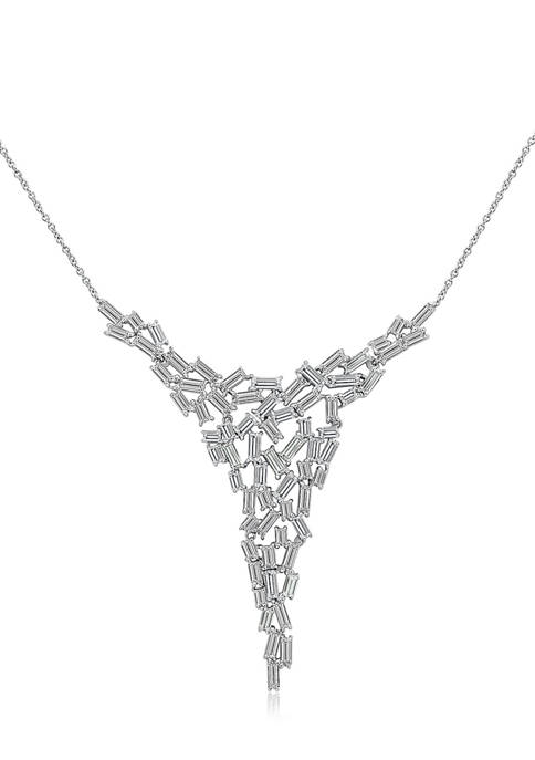 Platinum Plated Sterling Silver 8.55 ct. t.w. Cubic Zirconia Baguette Cascade Necklace