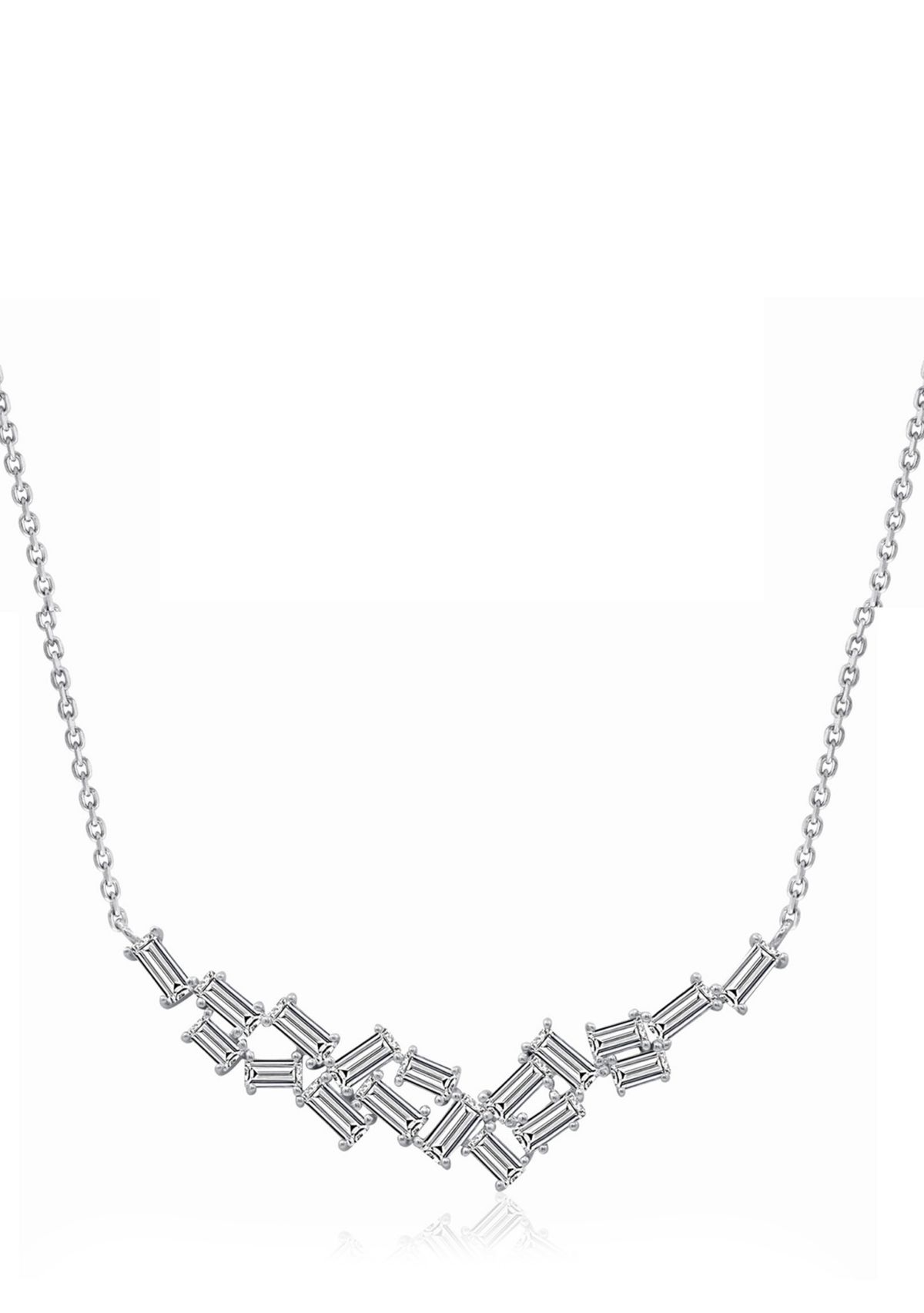 Platinum Plated Sterling Silver 2.55 ct. t.w. Cubic Zirconia Princess Baguette Necklace