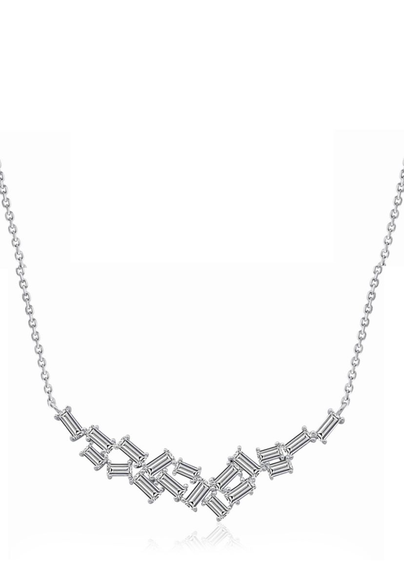 Platinum Plated Sterling Silver 2.55 ct. t.w. Cubic Zirconia Princess Baguette Necklace