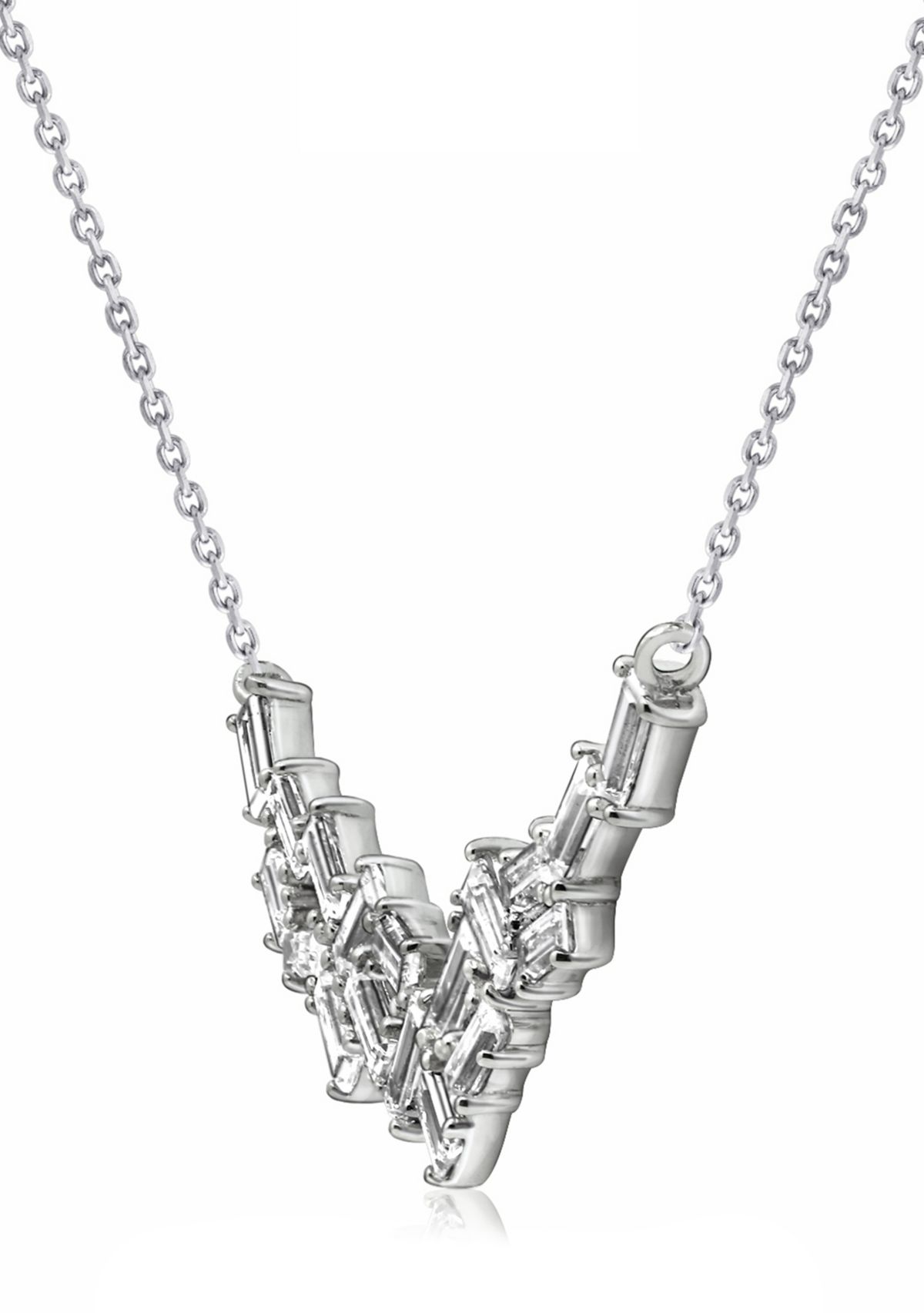 Platinum Plated Sterling Silver 2.55 ct. t.w. Cubic Zirconia Princess Baguette Necklace
