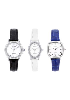 Ecclissi Women's Facets Set Of 3 Diamond Accent Boxed Watches