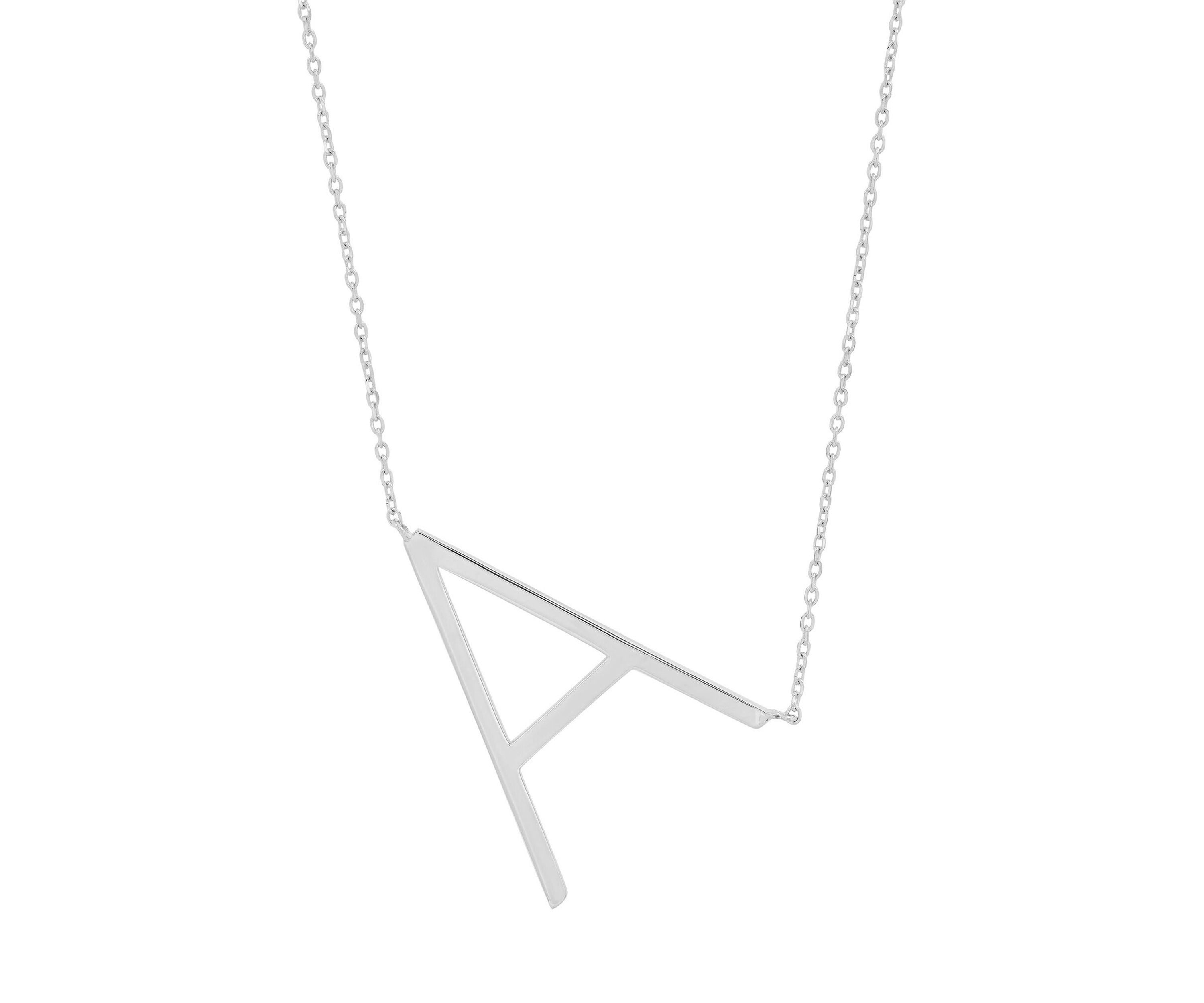 Sterling Silver Large Sideways Block Initial Extendable Necklace