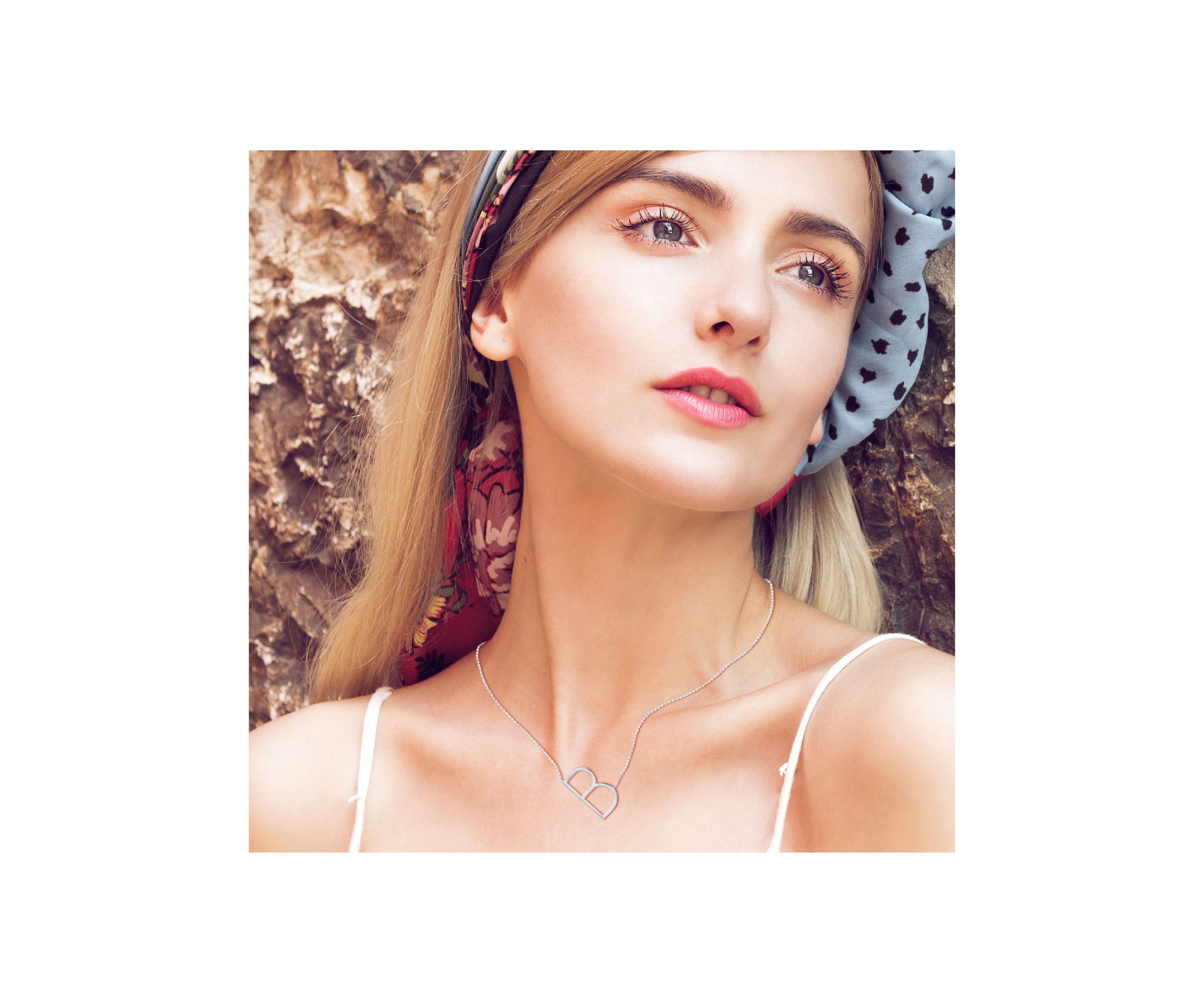 Sterling Silver Large Sideways Block Initial Extendable Necklace