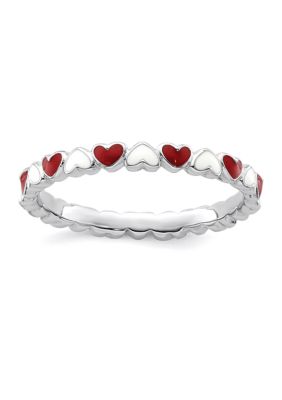 Belk & Co Sterling Silver Stackable Expressions Red and White Enamel Heart Ring, 10