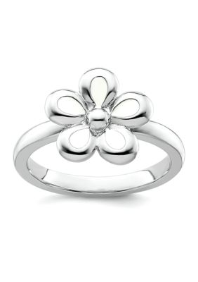 Belk & Co Sterling Silver Stackable Expressions Polished White Enameled Flower Ring, 9