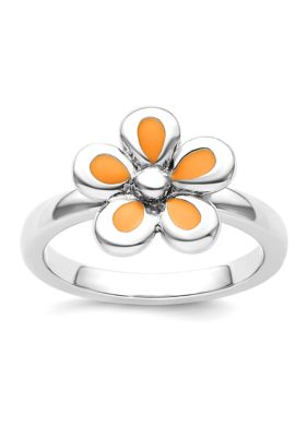 Belk & Co Sterling Silver Stackable Expressions Polished Orange Enameled Flower Ring, White, 8